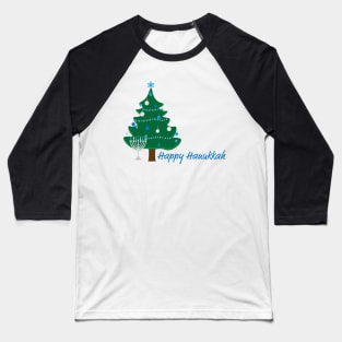 Happy Hanukkah Greeting with Hanukkah Tree and Menorah Baseball T-Shirt